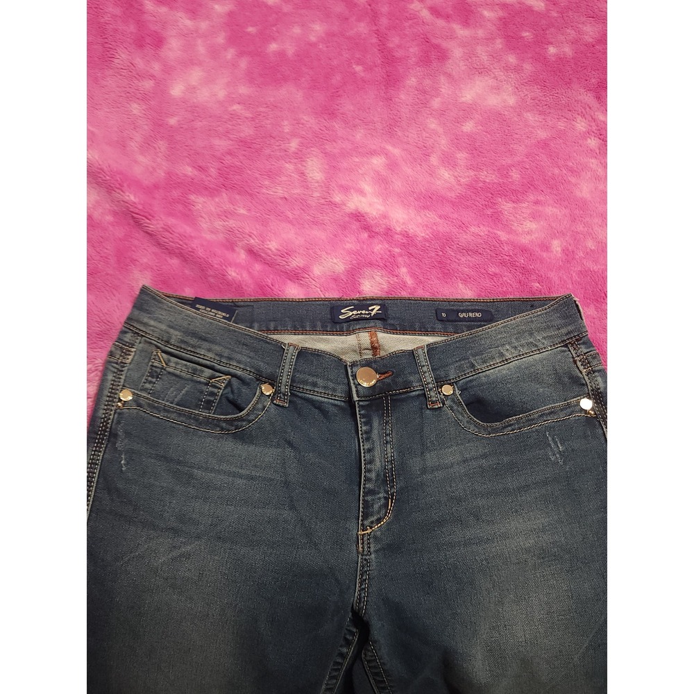 Seven7‎ Jeans Womens Size 10 34x23 Mid Rise Girlfriend Cropped Blue Stretch - Picture 2 of 13